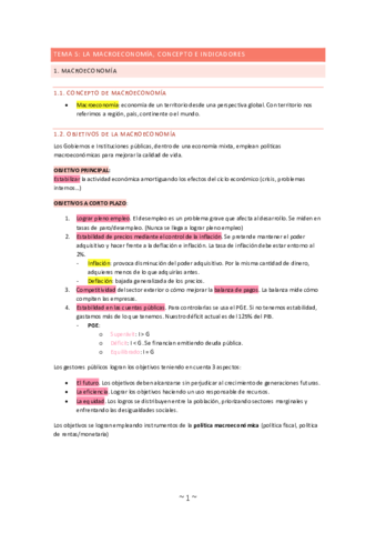 Resumen tema 5 - Macroeconomía