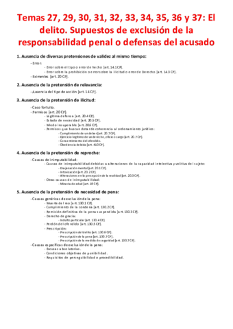 Tema 27- 29, 30, 31, 32, 33, 34, 35, 36 y 37 - El delito. Supuestos de exclusión de la responsabilidad penal.pdf
