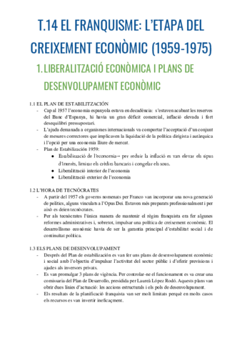 RESUM. FRANQUISME CREIXEMENT ECONÒMIC