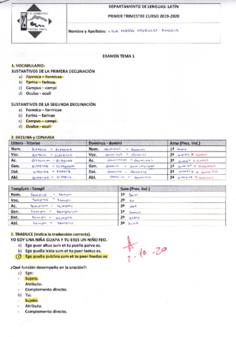 Examen Tema 1 Latín