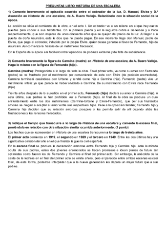 PREGUNTAS LIBRO HISTORIA DE UNA ESCALERA