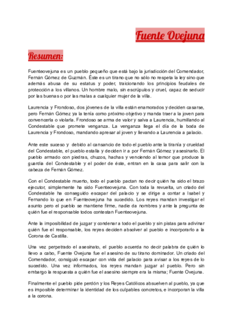 TRABAJO FUENTE OVEJUNA. LENGUA 1ºBACH