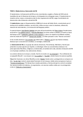 TEMA 1. Modernismo y Generación del 98