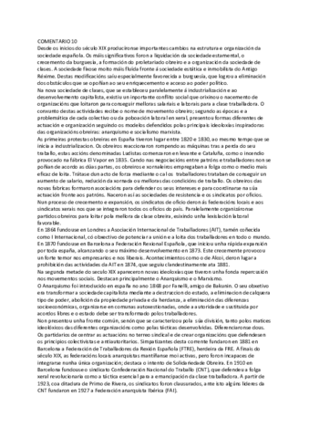 COMENTARIO MOVIMIENTO OBRERO