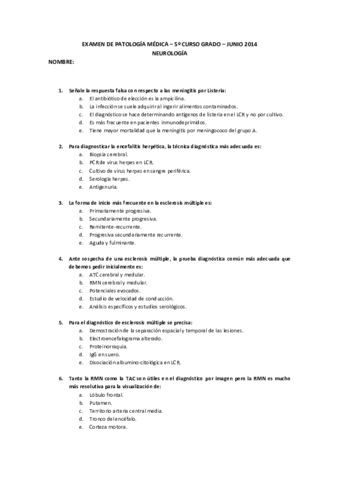 Preguntas NEUROLOGIA_Examen Patología Médica Quinto Junio 2014.pdf