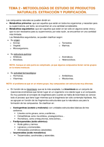 TEMA 2 - METODOLOGÍAS DE ESTUDIO DE PRODUCTOS NATURALES. EXTRACCIÓN Y PURIFICACIÓN.pdf