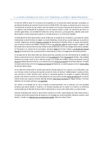 T.5 La novela española de 1939 a 1974
