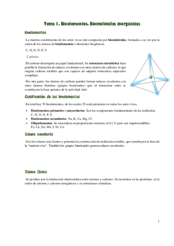 Bioelementos y biomoléculas inorgánicas