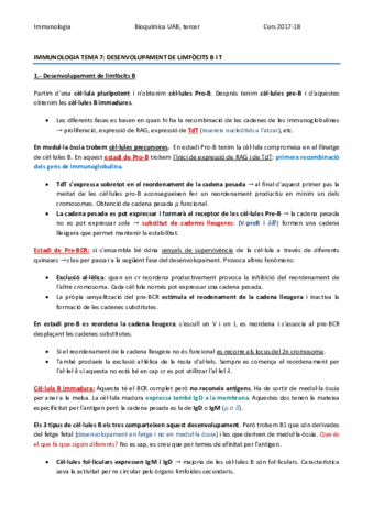 IMMUNOLOGIA TEMA 7 - DESENVOLUPAMENT DE CÈL·LULES B I T.pdf