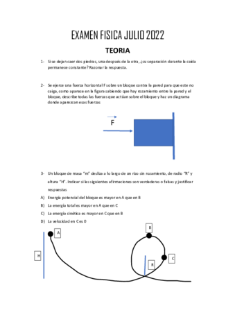 Examen de física.EXAMEN FINAL FISICA JULIO 2022