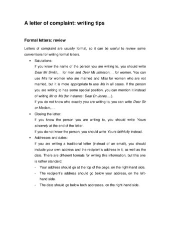 Letter of Complaint