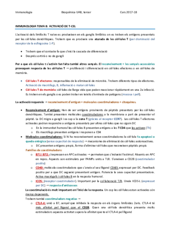 IMMUNOLOGIA TEMA 8 - ACTIVACIÓ DE LES CÈL·LULES T.pdf