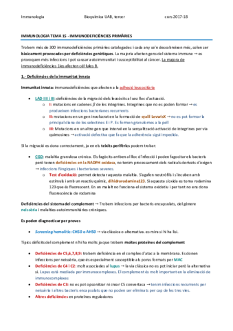 IMMUNOLOGIA TEMA 15 - IMMUNODEFICIÈNCIES PRIMÀRIES.pdf