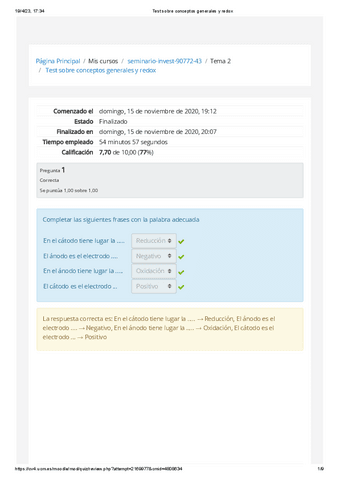 Test Sobre Conceptos Generales Y Redox Pdf