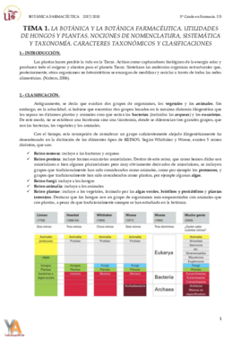 TEMA 1 LA BOTÁNICA Y BOTÁNICA FARMACÉUTICA. UTILIDADES DE HONGOS Y PLANTAS. NOCIONES DE NOMENCLATURA- SISTEMÁTICA Y TAXONOMÍA. CARACTERES TAXONÓMICOS Y CLASIFICACI.pdf