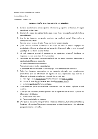 INTRODUCCIÓN A LA GRAMÁTICA DEL ESPAÑOL. Examen febrero 2015.pdf