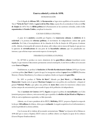 Guerra Colonial Y Crisis De 1898 Pdf