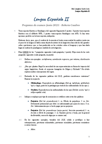 Examen Lengua Española II Junio 2023 - Roberto Cuadros.pdf