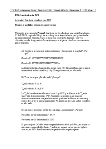 Actividad diseño de cebadores | U6 - Las técnicas de PCR.pdf