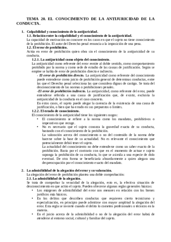 TEMA 20. EL CONOCIMIENTO DE LA ANTIJURICIDAD DE LA CONDUCTA..pdf