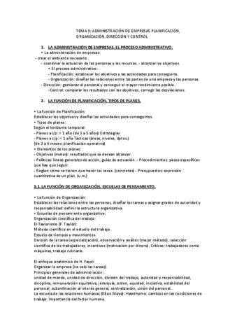 TEMA 9: ADMINISTRACIÓN DE EMPRESAS PLANIFICACIÓN,  ORGANIZACIÓN, DIRECCIÓN Y CONTROL.pdf