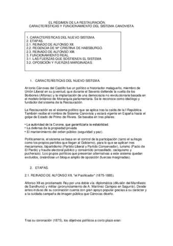 TEMA: LA RESTAURACION 8               EL RÉGIMEN DE LA RESTAURACIÓN.           CARACTERÍSTICAS Y FUNCIONAMIENTO DEL SISTEMA CANOVISTA.).pdf