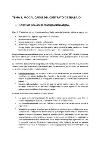Derecho laboral. TEMA 3- modalidades del contrato de trabajo.pdf
