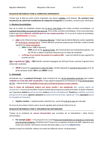 REGULACIÓ METABÒLICA TEMA 8 i 9 - COMPOSTOS NITROGENATS I INTEGRACIÓ DEL METABOLISME.pdf