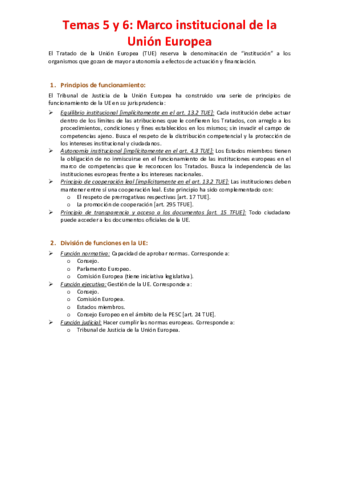 Tema 5 y 6 - Marco institucional de la Unión Europea.pdf