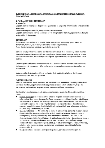Bloque 2 Tema 1 Demografia Sanitaria Y Generalidad Pdf