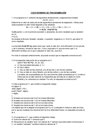 Cuestionario De Programacion Pdf