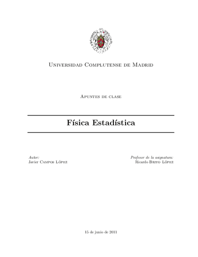 Miniatura del documento Fisica Estadistica apuntes de Ricardo Brito.pdf