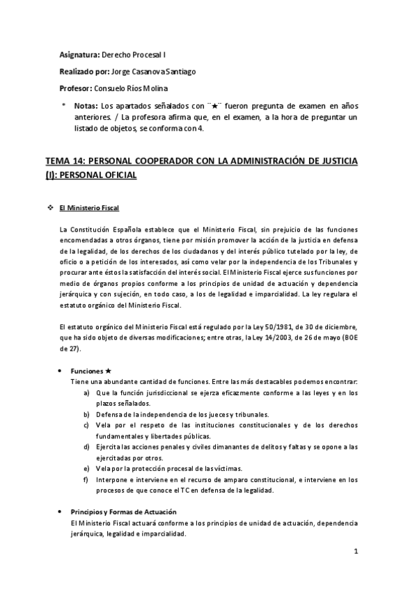 Miniatura del documento Tema 14 (Personal Cooperador con la Administración de Justicia (I). Personal Oficial) - Derecho Procesal I.pdf