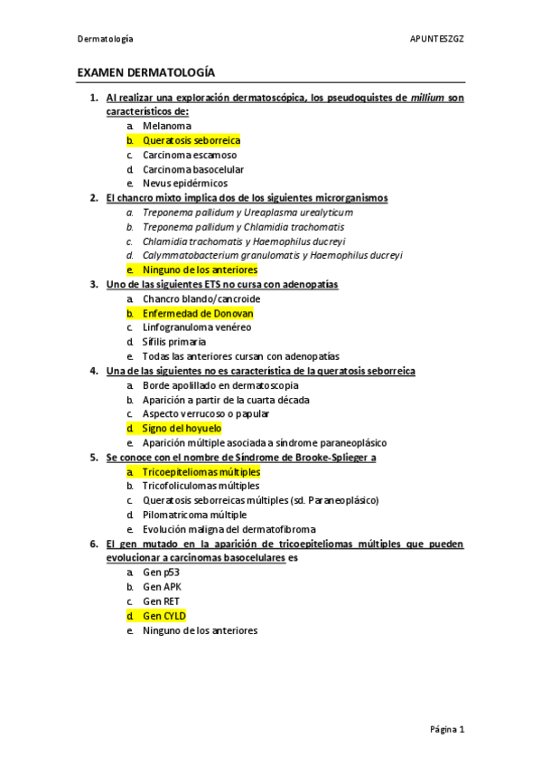 Miniatura del documento PREGUNTAS EXAMEN DERMATOLOGÍA (CON RESPUESTAS).pdf