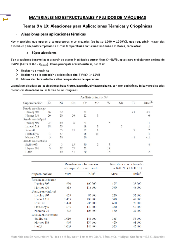 Miniatura del documento Materiales No Estructurales y Fluidos de Máquinas - Temas 9 y 10 - Aleaciones para Aplicaciones Térmicas y Criogénicas.pdf