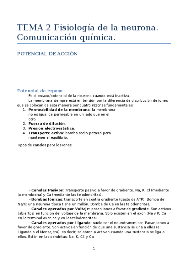 Miniatura del documento TEMA 2 Fisiología de la neurona. Comunicación química..docx