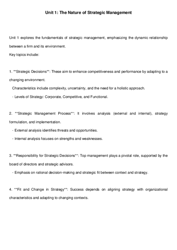 Miniatura del documento Strategic Management  UNIT 1 -SUMMARIZED.pdf