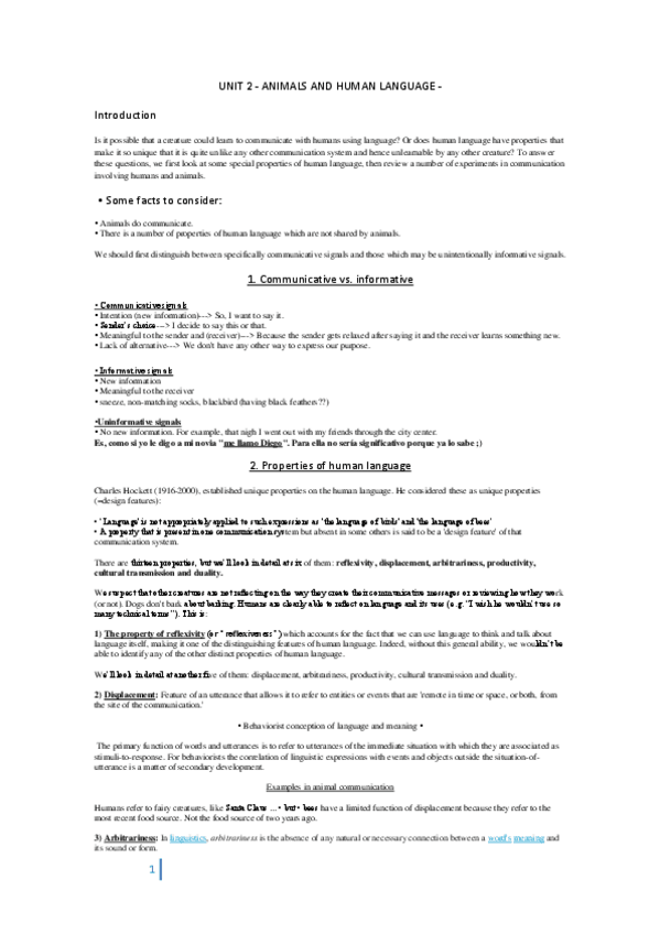 Miniatura del documento Unit 2 - Animals and human language.pdf