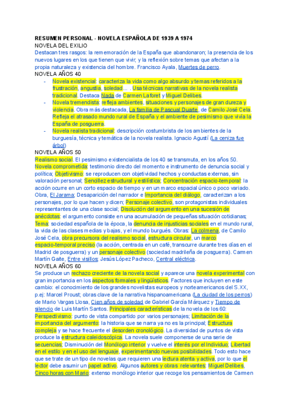 Miniatura del documento RESUMEN PERSONAL - NOVELA ESPAÑOLA DE 1939 A 1974.pdf