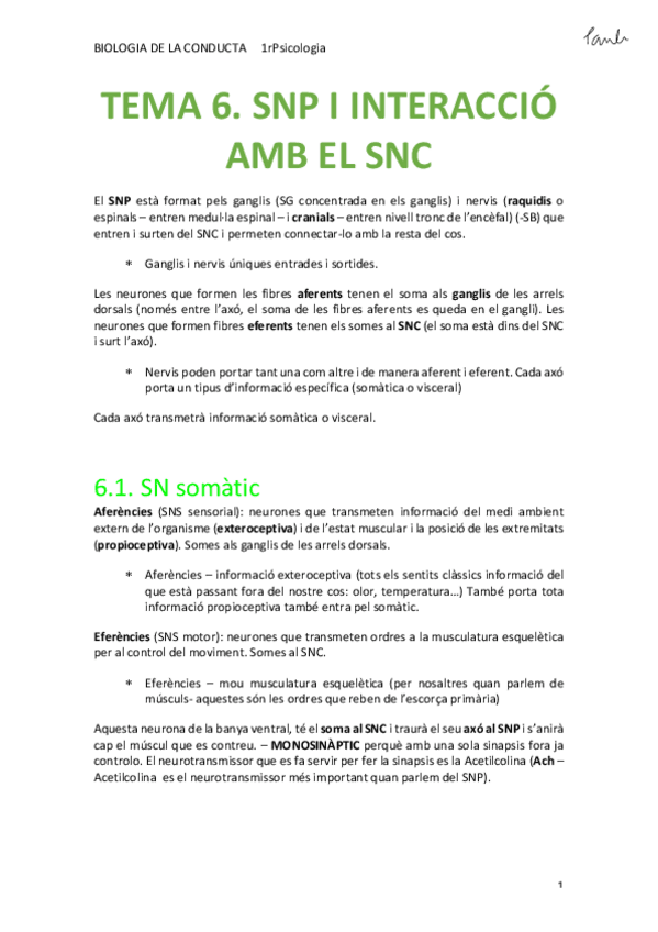 Miniatura del documento BIO - TEMA 6. SNP I INTERACCIÓ AMB EL SNC (Psicologia UB 1r).pdf