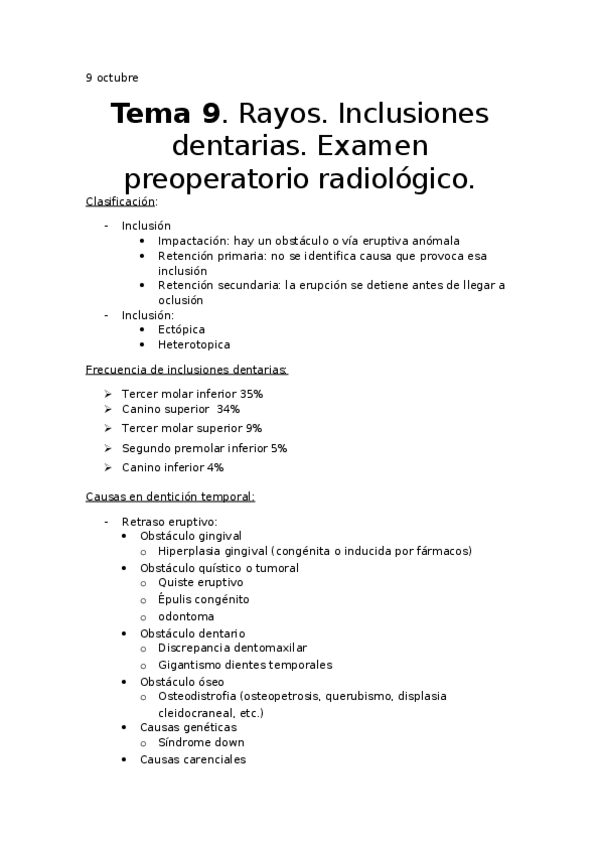 Miniatura del documento Inclusiones dentarias. Examen preoperatorio radiológico..docx