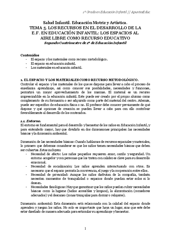 Miniatura del documento Tema 5 - Los resursos en el desarrollo de la E.F. en educación infantil Los espacios al aire libre como recurso edu.pdf