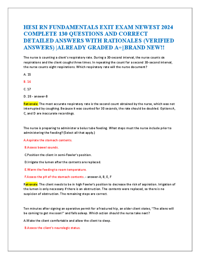 Miniatura del documento HESI-RN-FUNDAMENTALS-EXIT-EXAM-NEWEST-2024-COMPLETE-130-QUESTIONS-AND-CORRECT-DETAILED-ANSWERS-WITH-RATIONALES.pdf