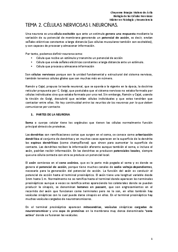Miniatura del documento TEMA 2. Células nerviosas I. Neuronas.pdf