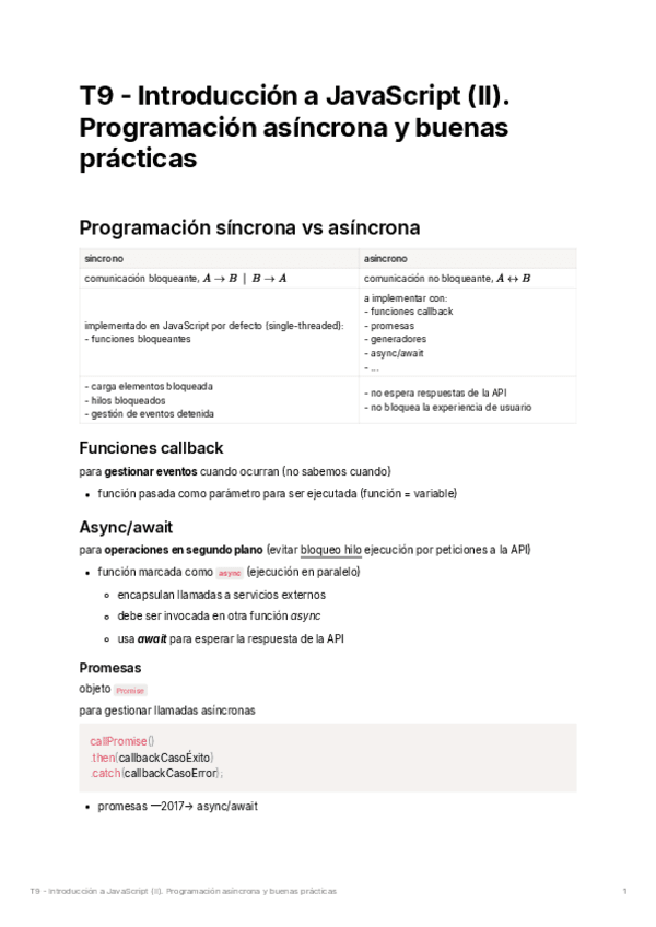 Miniatura del documento T9 - Introducción a JavaScript (II). Programación asíncrona y buenas prácticas.pdf