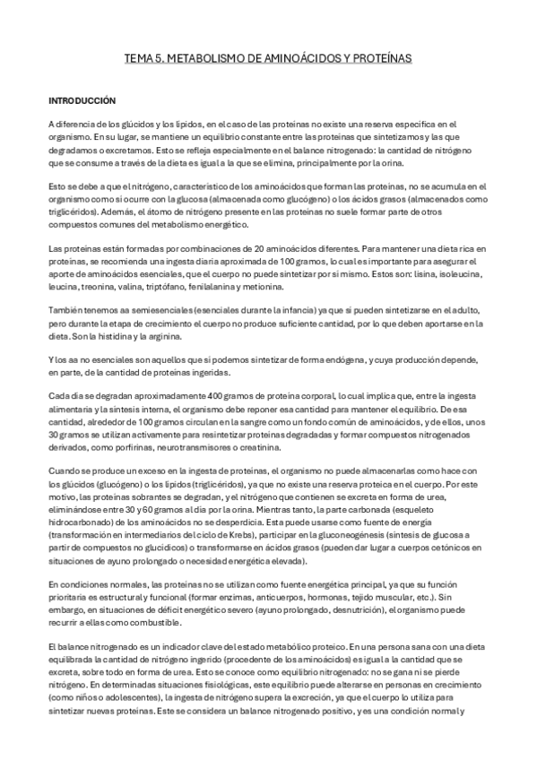 Miniatura del documento TEMA 5 BQ MET. Metabolismo de aminoácidos y proteínas.pdf