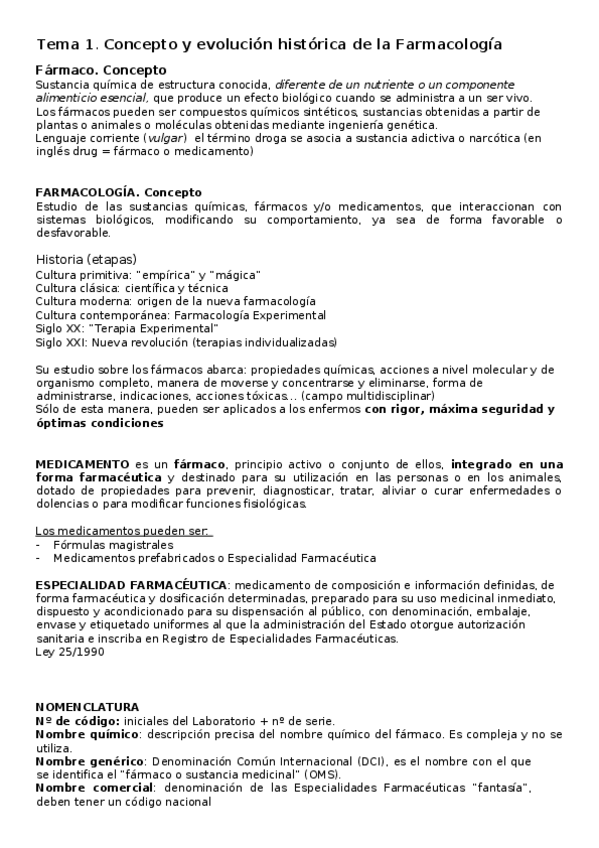 Miniatura del documento Tema 1. Concepto y evolución histórica de la Farmacología.docx