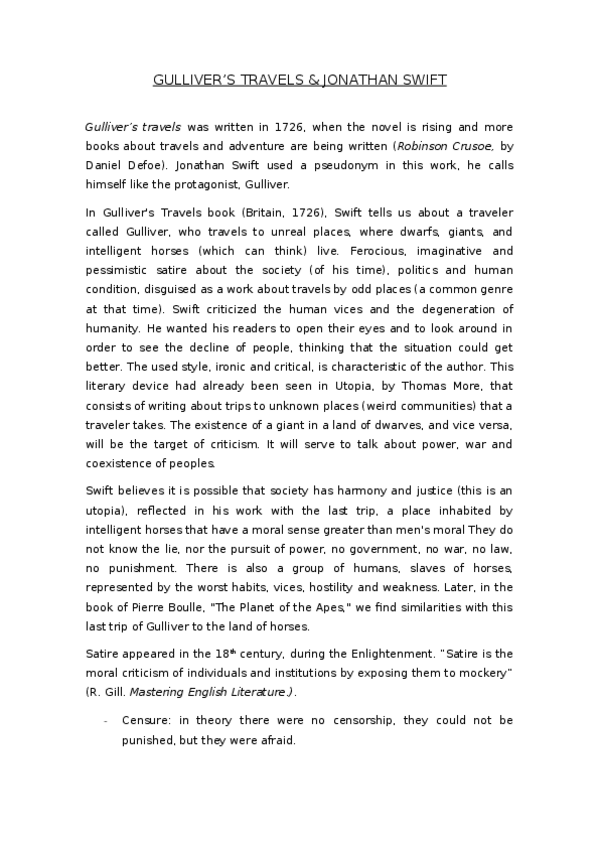 Miniatura del documento Gulliver's Travels & Jonathan Swift.docx