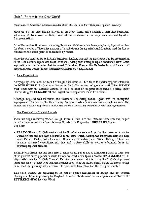 Miniatura del documento Unit 2. Britain in the New World.  .pdf