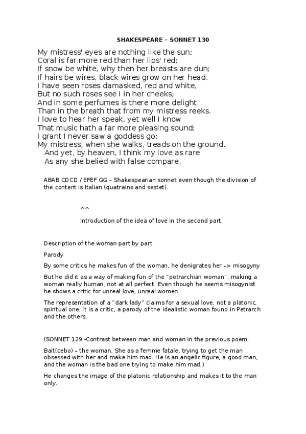 Miniatura del documento Sonnet 130 - Shakespeare -.docx